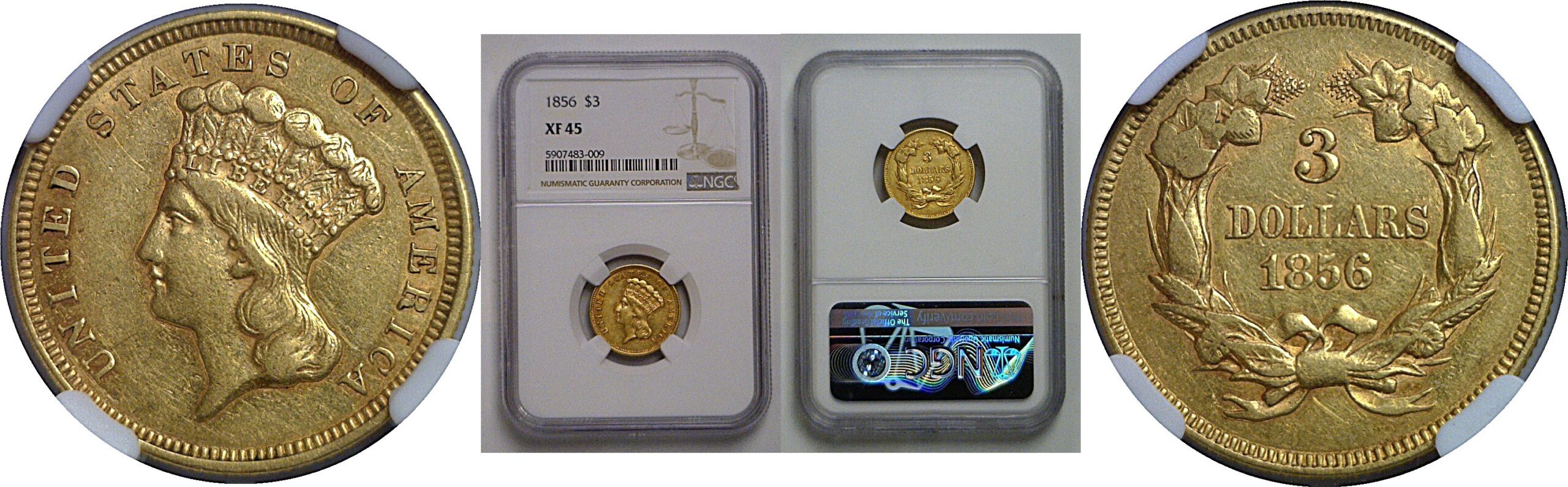 1856 $3 Princess   NGC XF-45