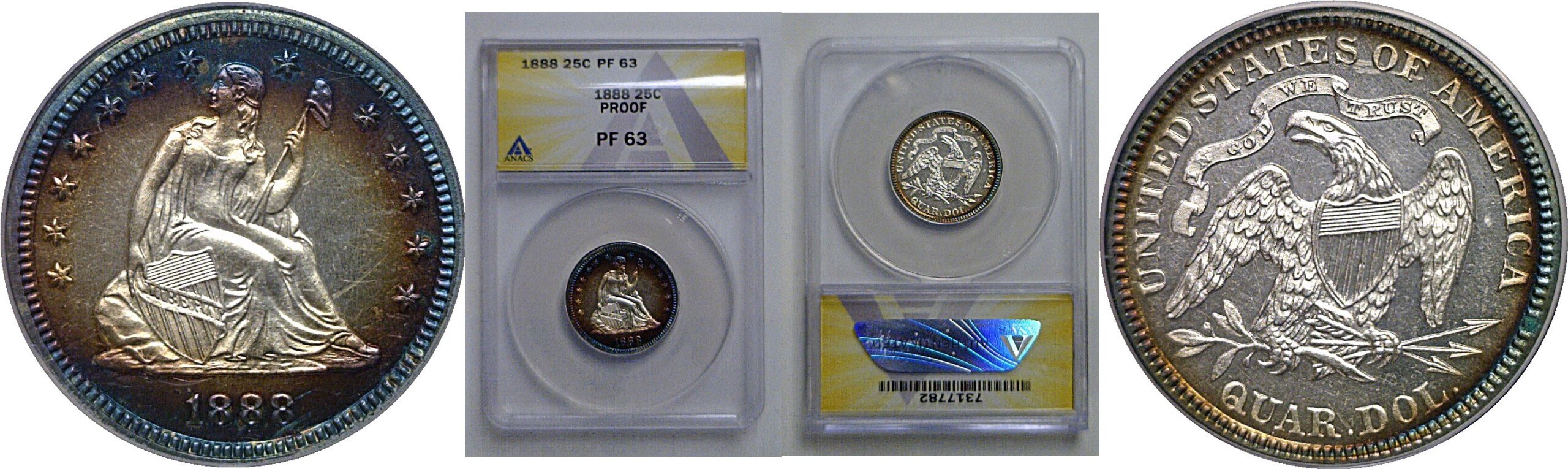 1888 Seated Liberty Quarter   ANACS PF-63