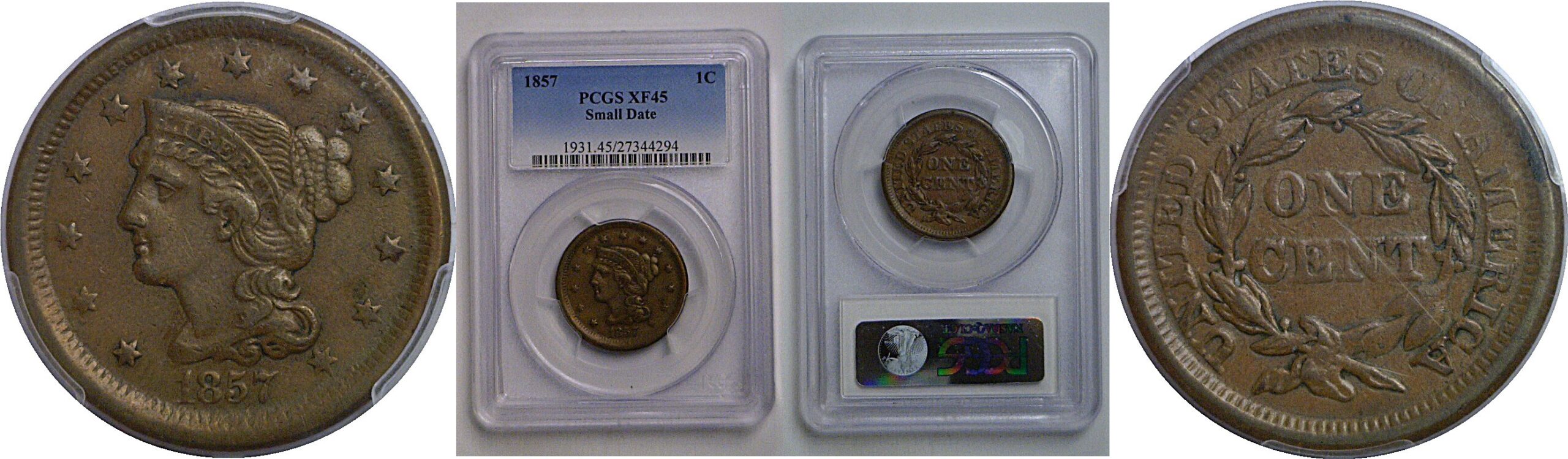 1857 Small Date  Large Cent   PCGS XF-45