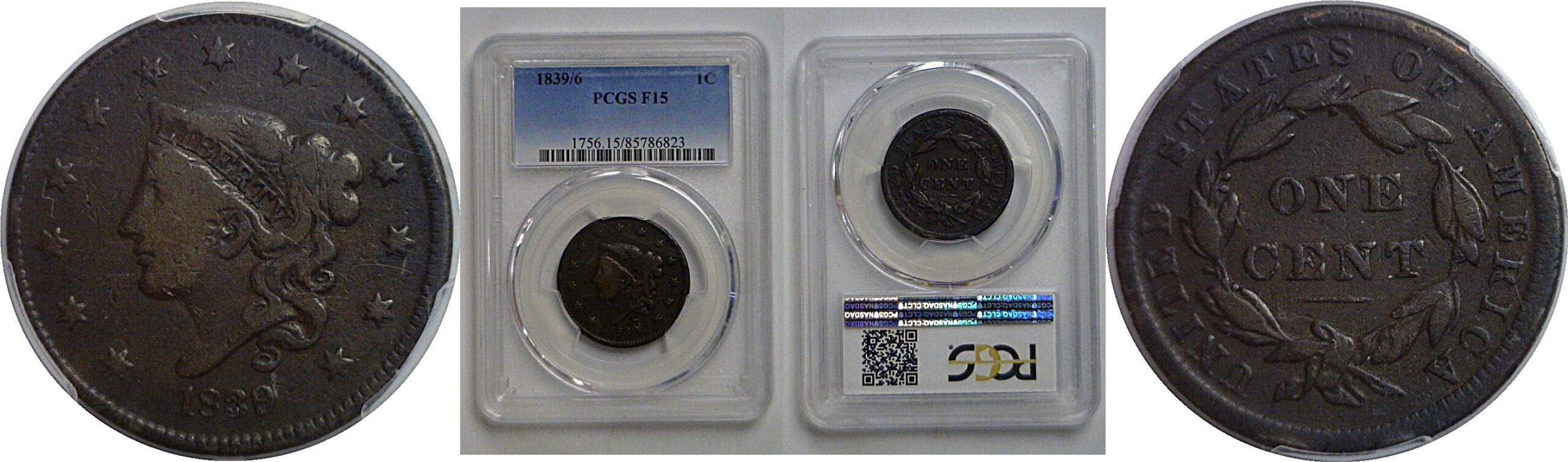 1839/6 Large Cent   PCGS F-15