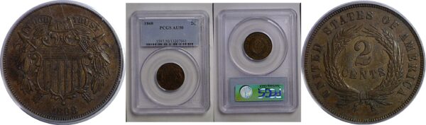 1868 Two Cent Piece   PCGS AU-50