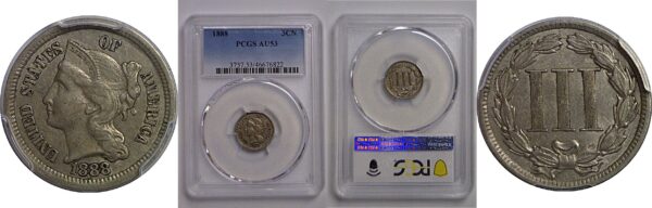 1888 Nickel Three Cent    PCGS AU-53