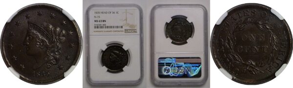 1835 Head of 1836  Large Cent   NGC MS-63 BN
