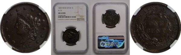 1835 Head of 1836  Large Cent   NGC MS-63 BN
