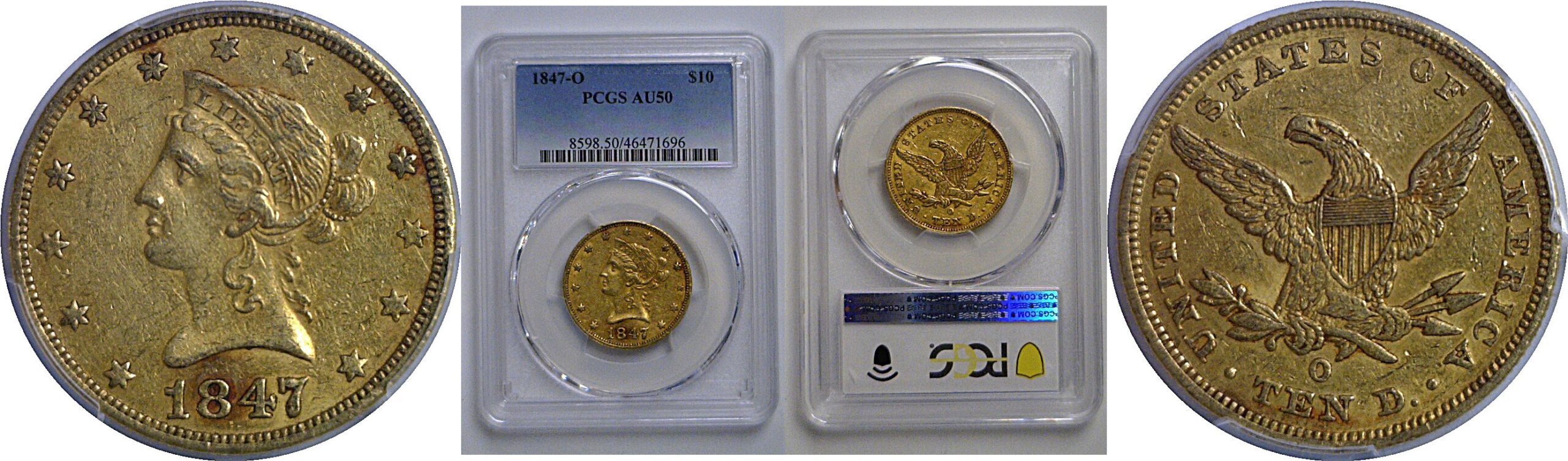 1847-O $10 Liberty   PCGS AU-50