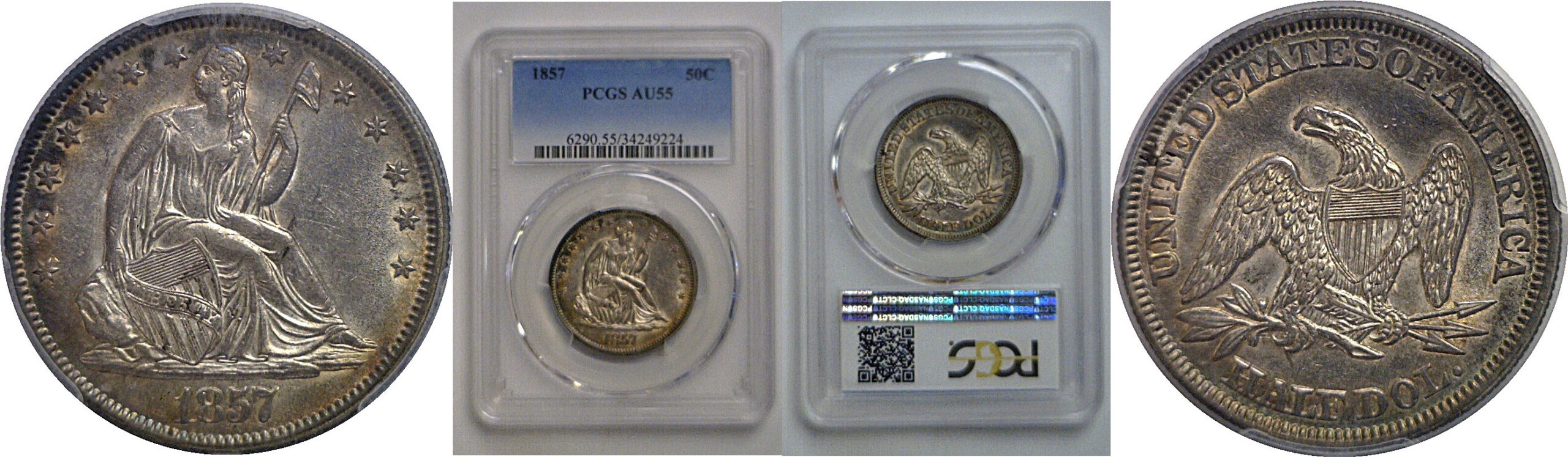 1857 Seated Liberty Half Dollar   PCGS AU-55