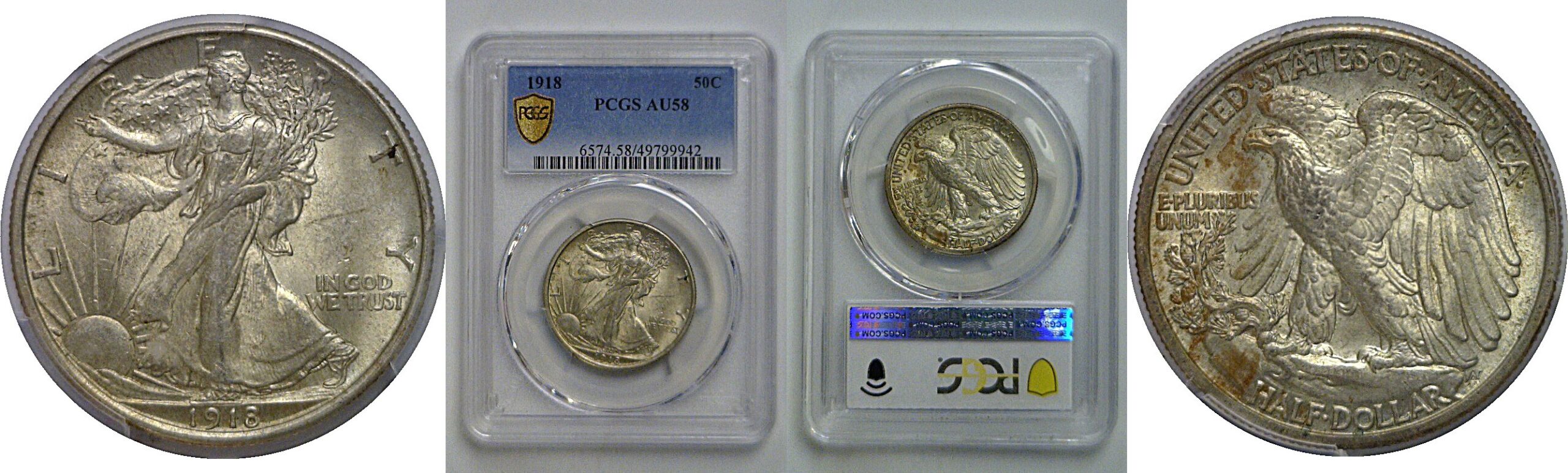 1918  Walking Liberty Half Dollar   PCGS AU-58