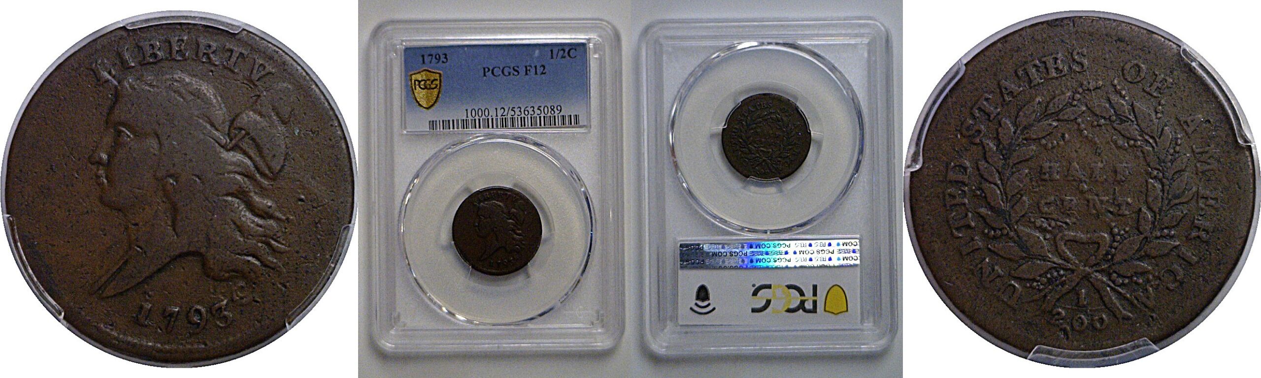 1793 Half Cent   PCGS F-12