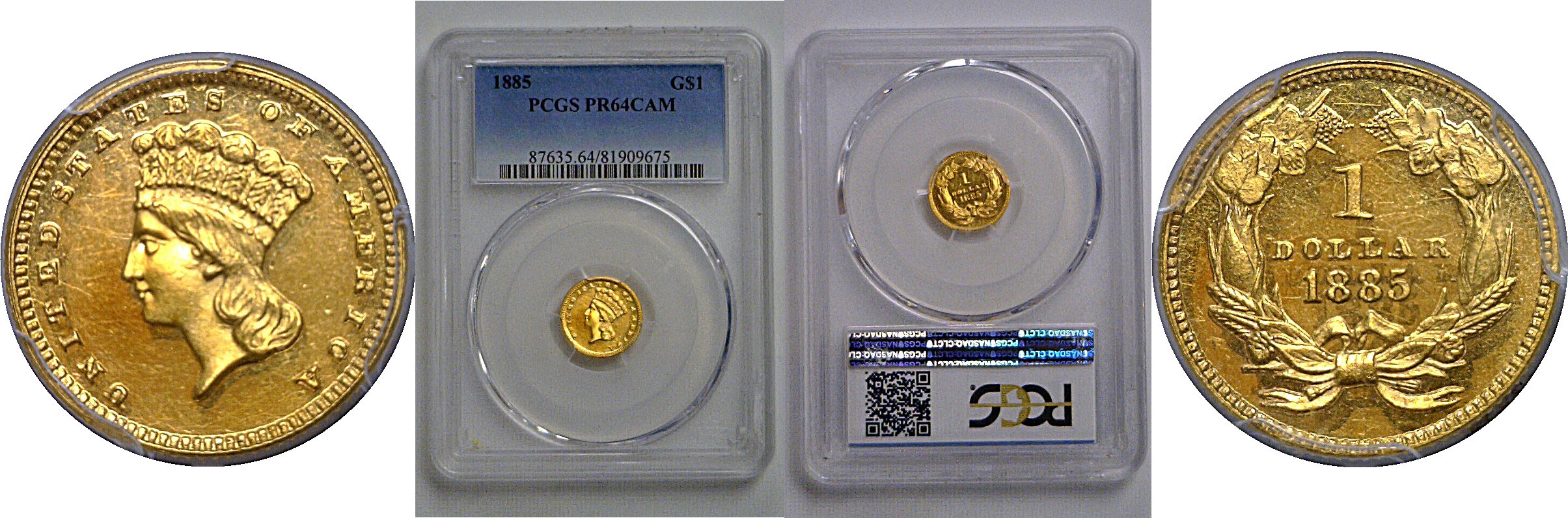 1885 One Dollar Gold Coin   PCGS PR-64 CAM