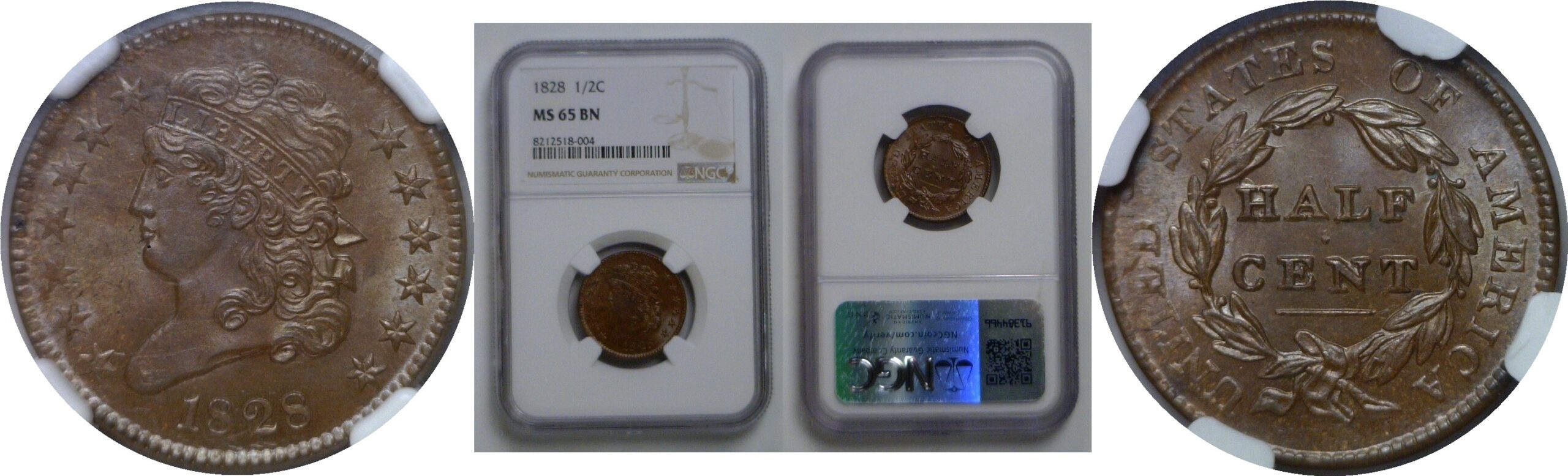 1828 13 Stars  Half Cent    NGC MS-65 BN