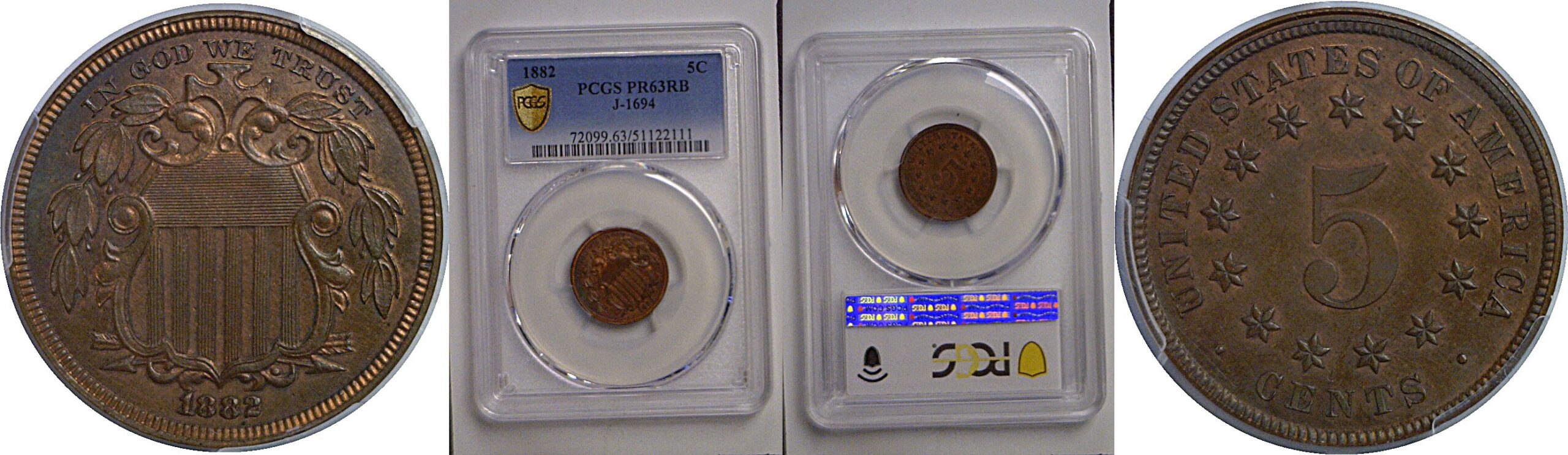 1882 Pattern Nickel  Judd-1694   PCGS PR-63 RB