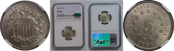1871 Shield Nickel    NGC MS-66  CAC