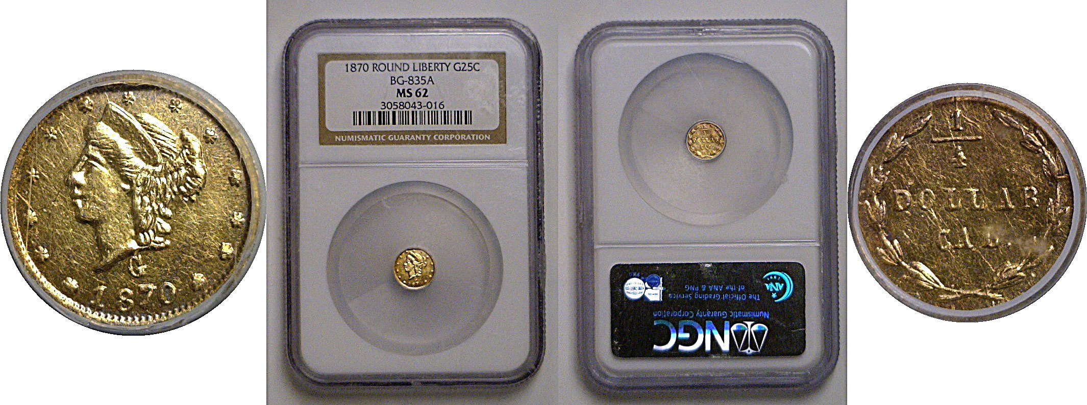 1870 25c California Fractional Gold  BG-835A    NGC MS-62