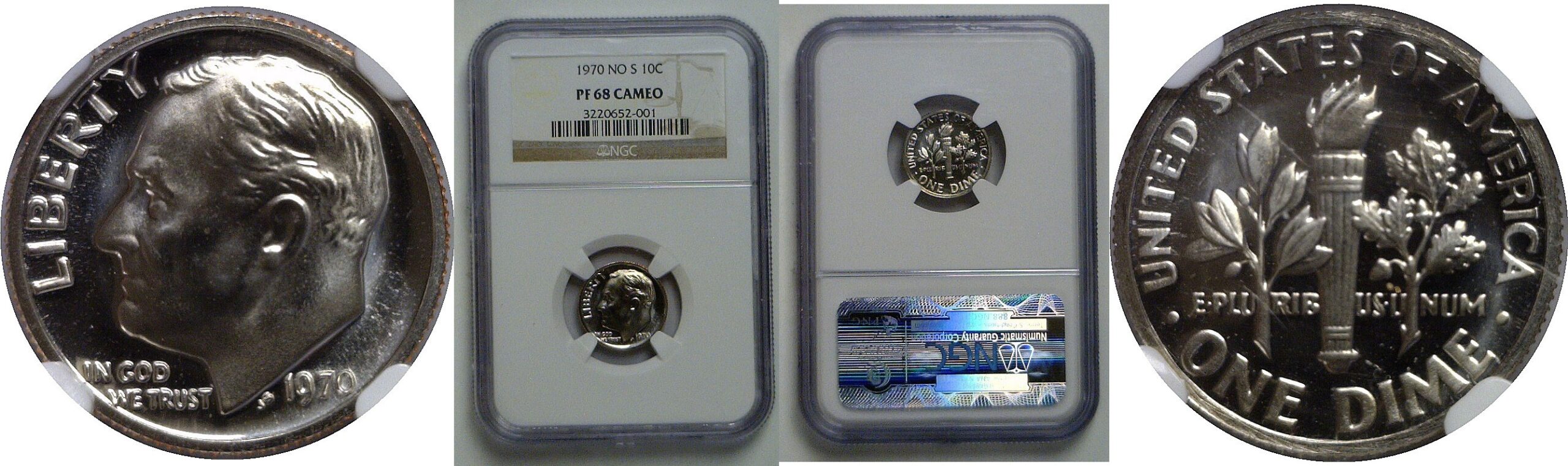 1970 No S   Roosevelt Dime   NGC PF-68 Cameo