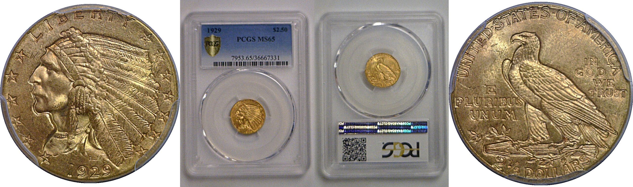 1929 $2 1/2 Indian    PCGS MS-65
