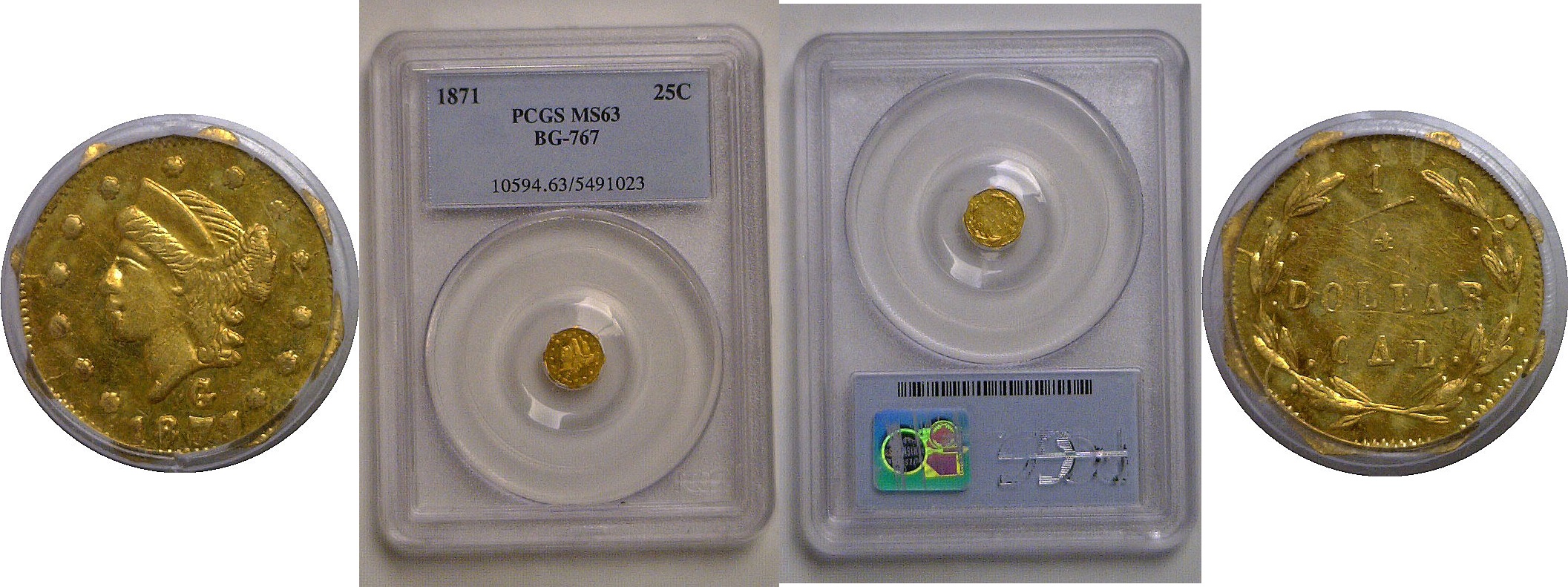 1871 25c  California Fractional Gold  BG-767   PCGS MS-63