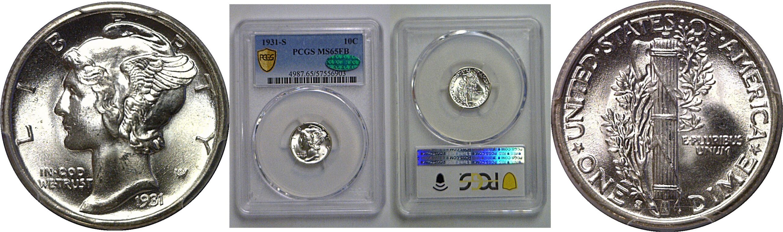 1931-S Mercury Dime   PCGS MS-65 FB  CAC