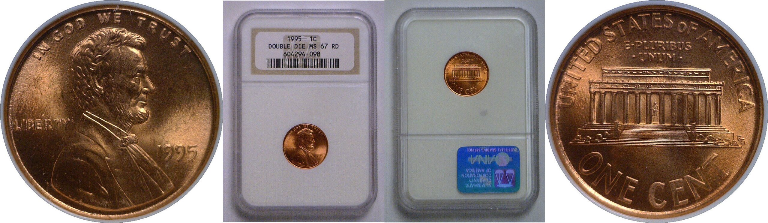 1995 Doubled Die Obverse   Lincoln Cent   NGC MS-67 RD