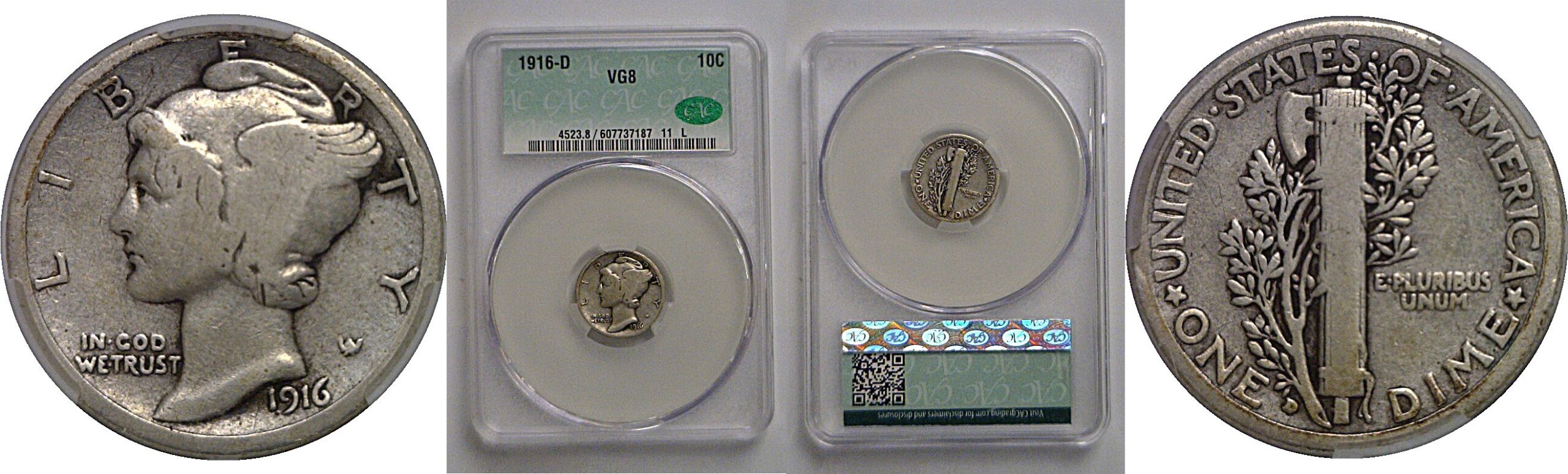 1916-D Mercury Dime   CACG VG-8