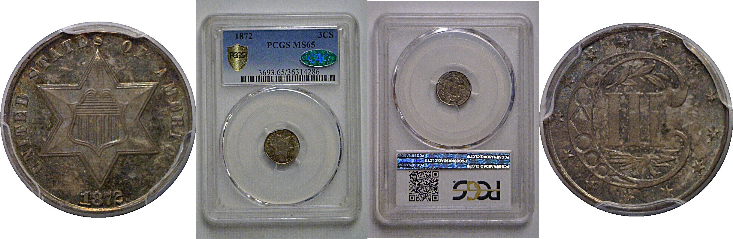 1872 Silver Three Cent   PCGS MS-65