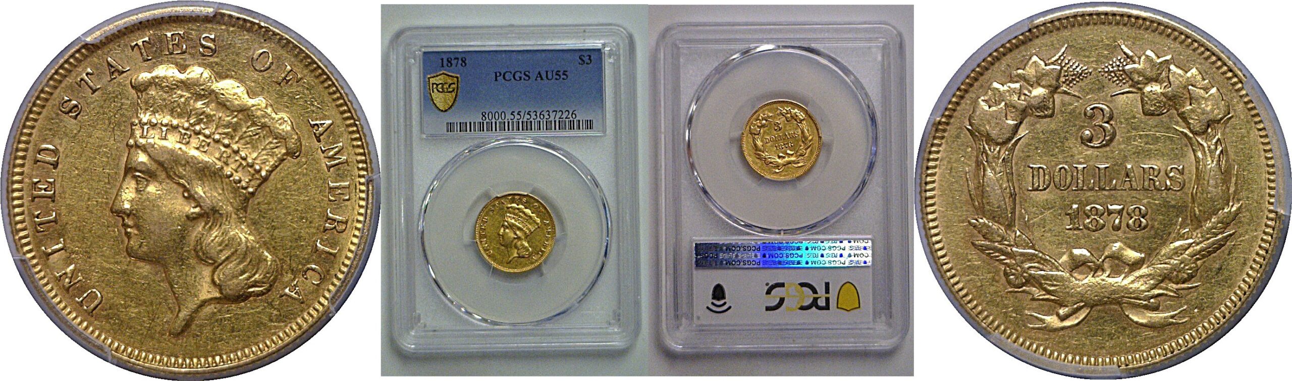 1878 $3 Princess   PCGS AU-55