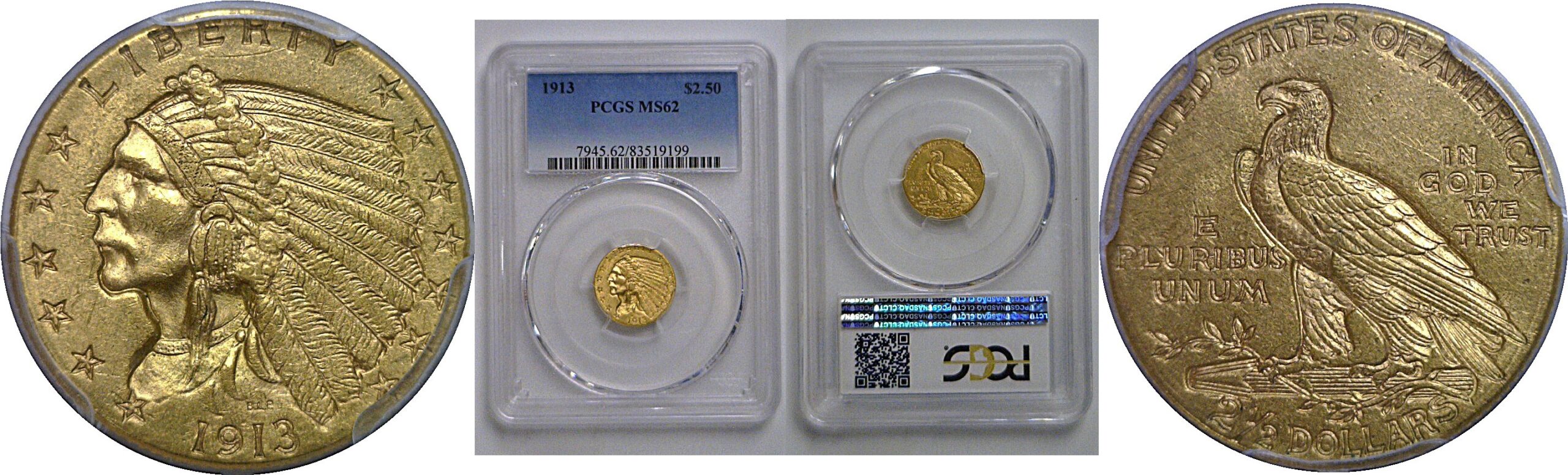 1913 $2 1/2 Indian   PCGS MS-62