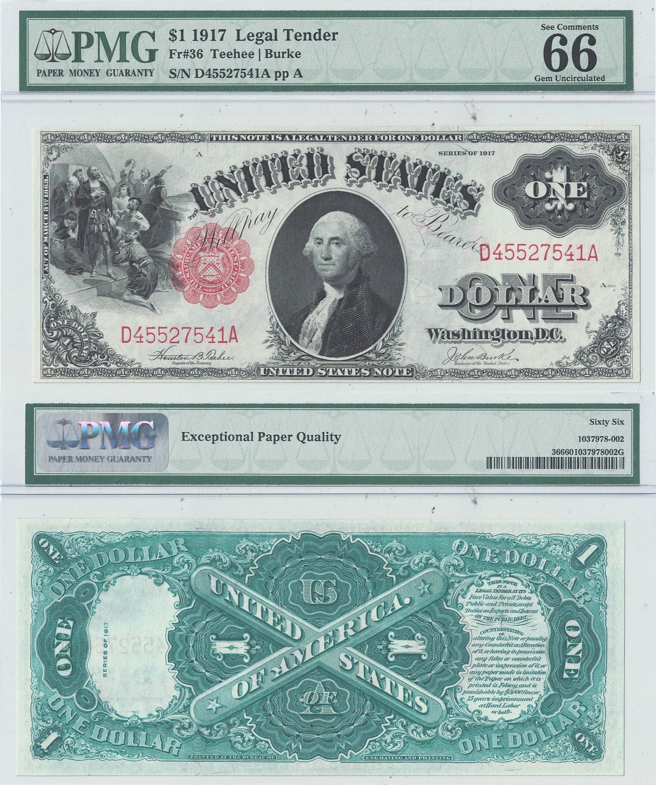1917 $1 Legal Tender Note Fr-36 PMG Gem CU-66 EPQ