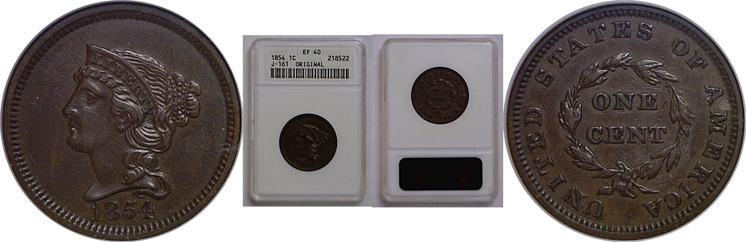 1854 Large Cent Pattern  Judd-161   ANACS EF-40