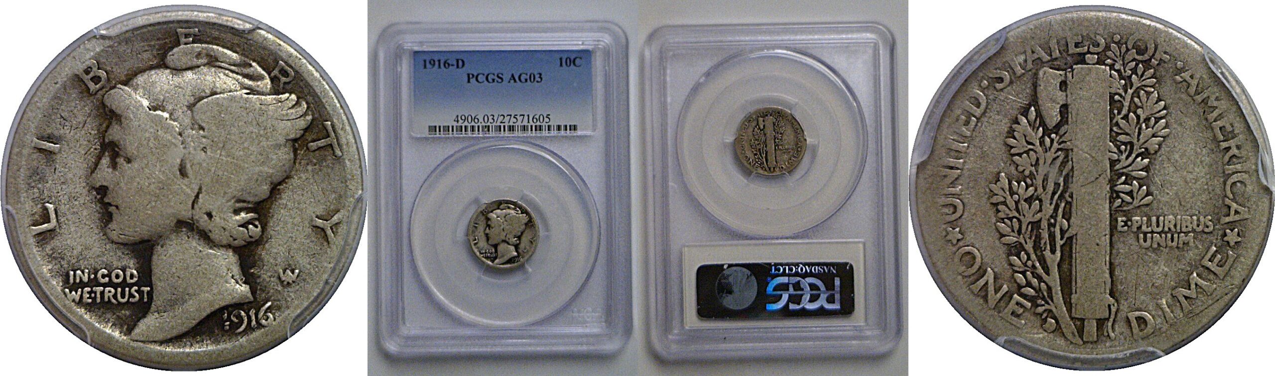1916-D Mercury Dime   PCGS AG-3