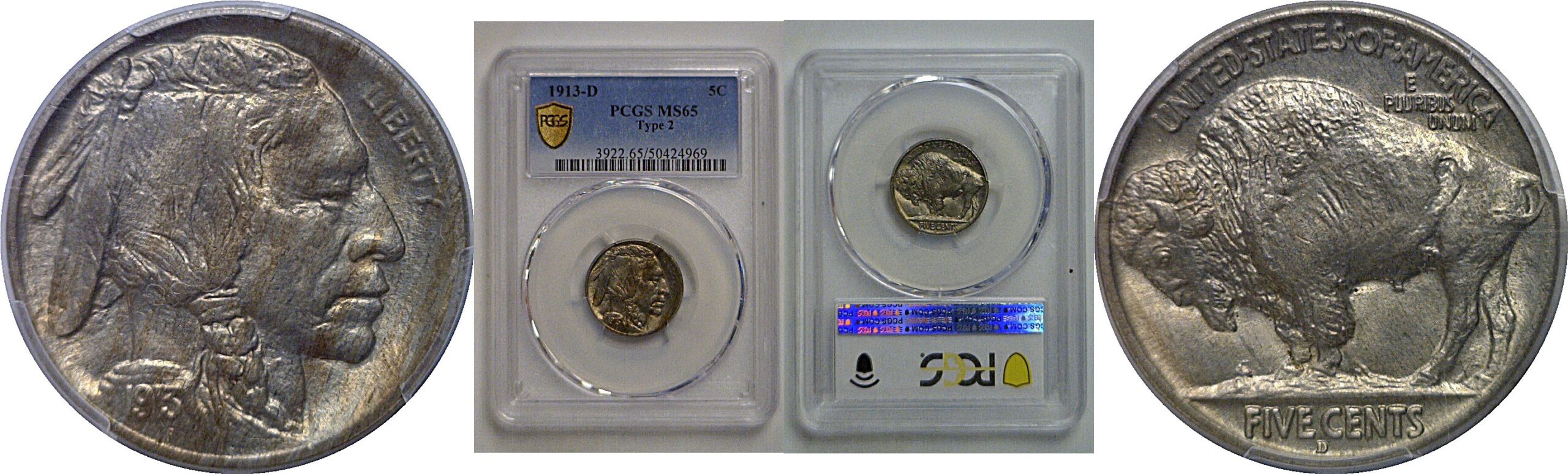 1913-D T-2 Buffalo Nickel    PCGS MS-65