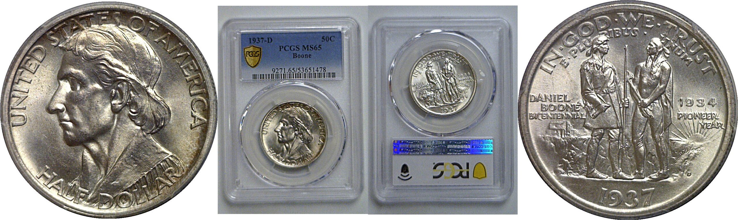 1937-D Boone Commemorative Half Dollar   PCGS MS-65