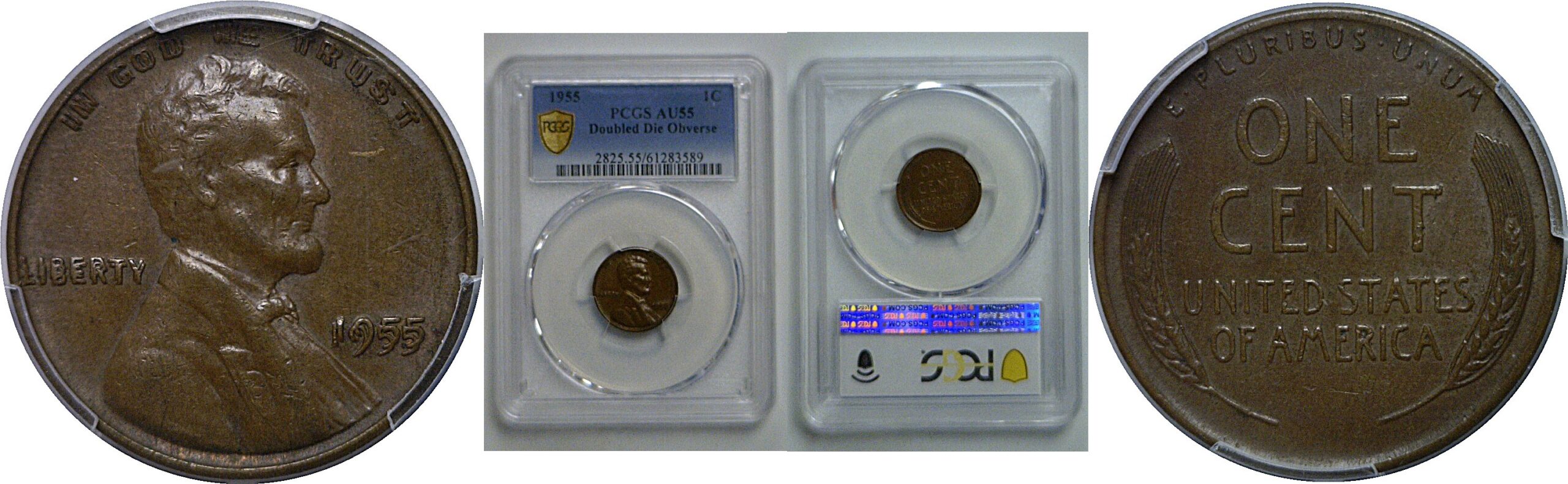 1955 Doubled Die Obvese  Lincoln Cent   PCGS AU-55
