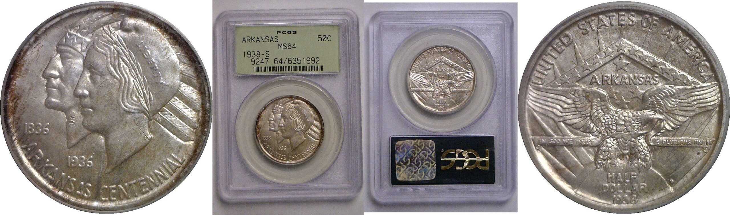 1938-S Arkansas Commemorative Half Dollar   PCGS MS-64