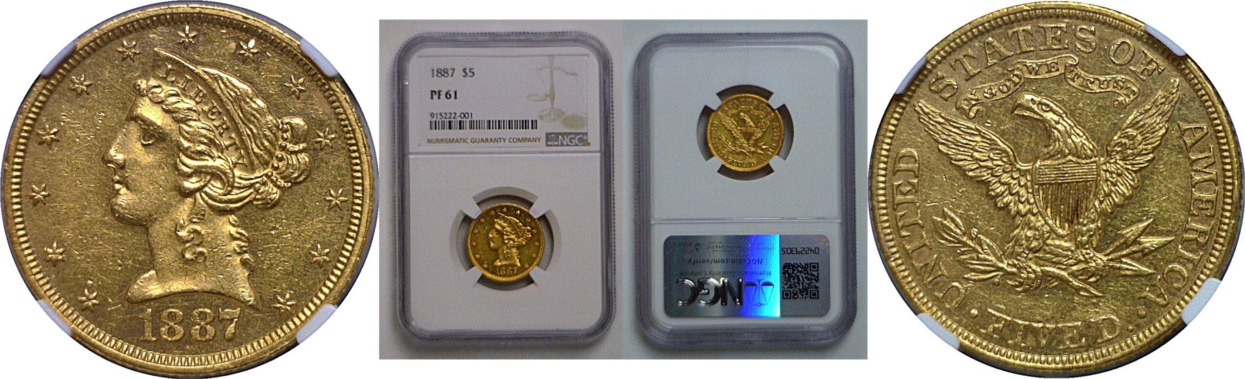 1887 $5 Liberty   NGC PR-61