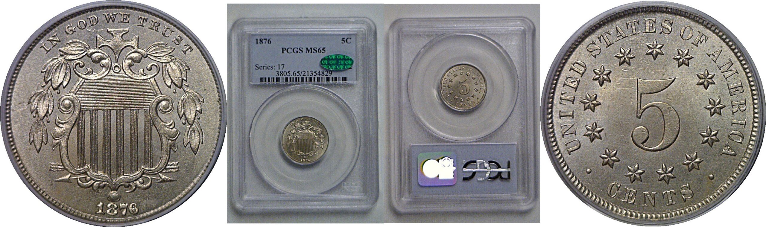 1876 Shield Nickel   PCGS MS-65  CAC