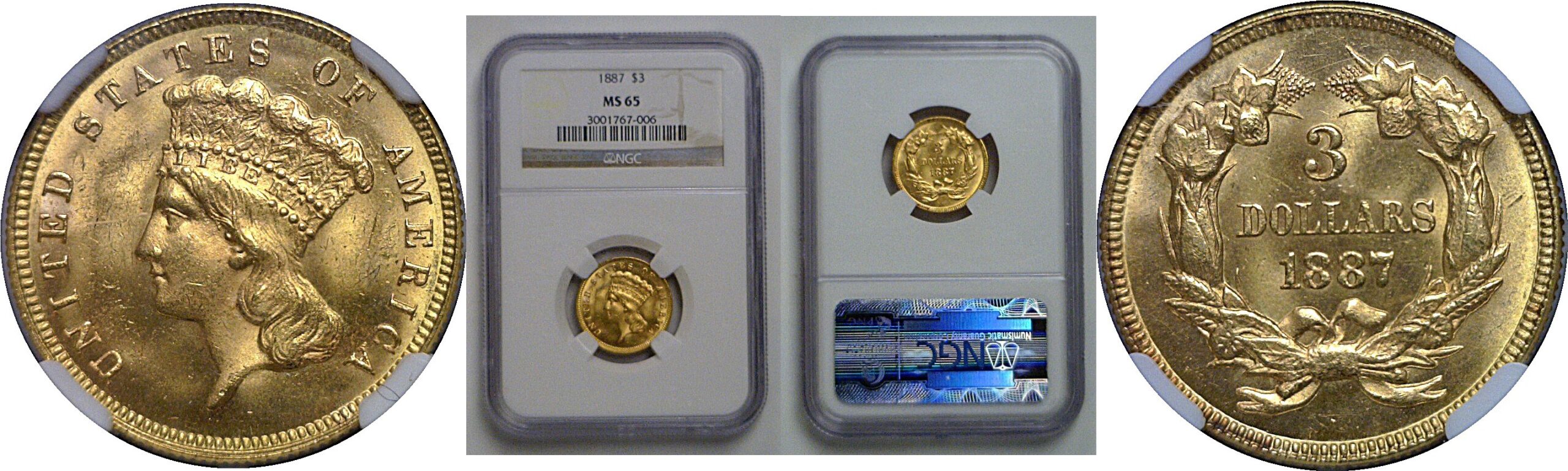 1887 $3 Princess    NGC MS-65