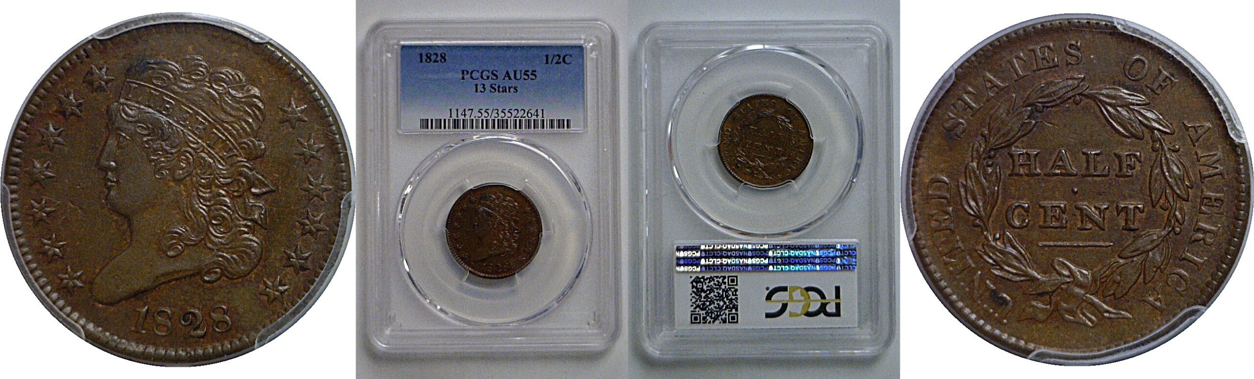 1828 13 Stars   PCGS AU-55