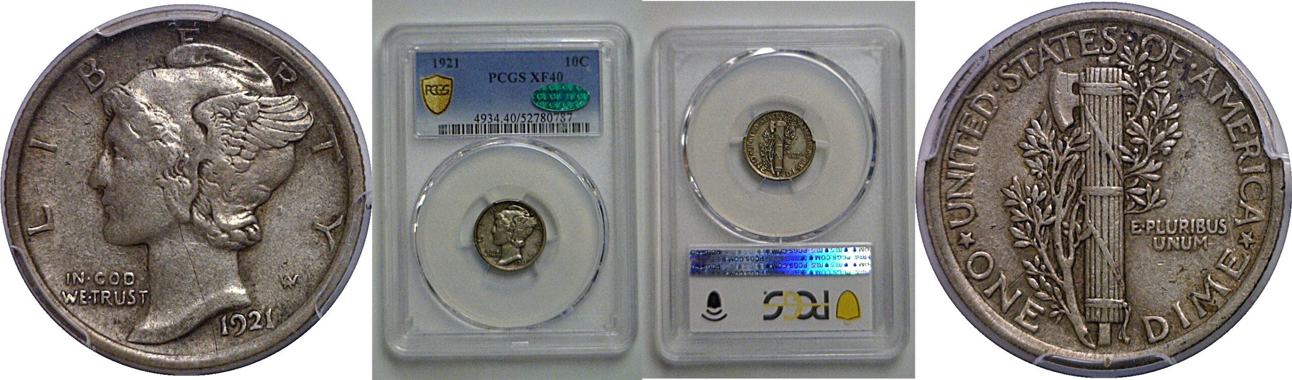 1921 Mercury Dime   PCGS XF-40  CAC