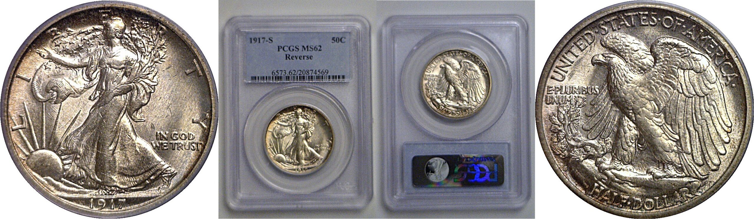 1917-S Reverse  Walking Liberty Half Dollar    PCGS MS-62