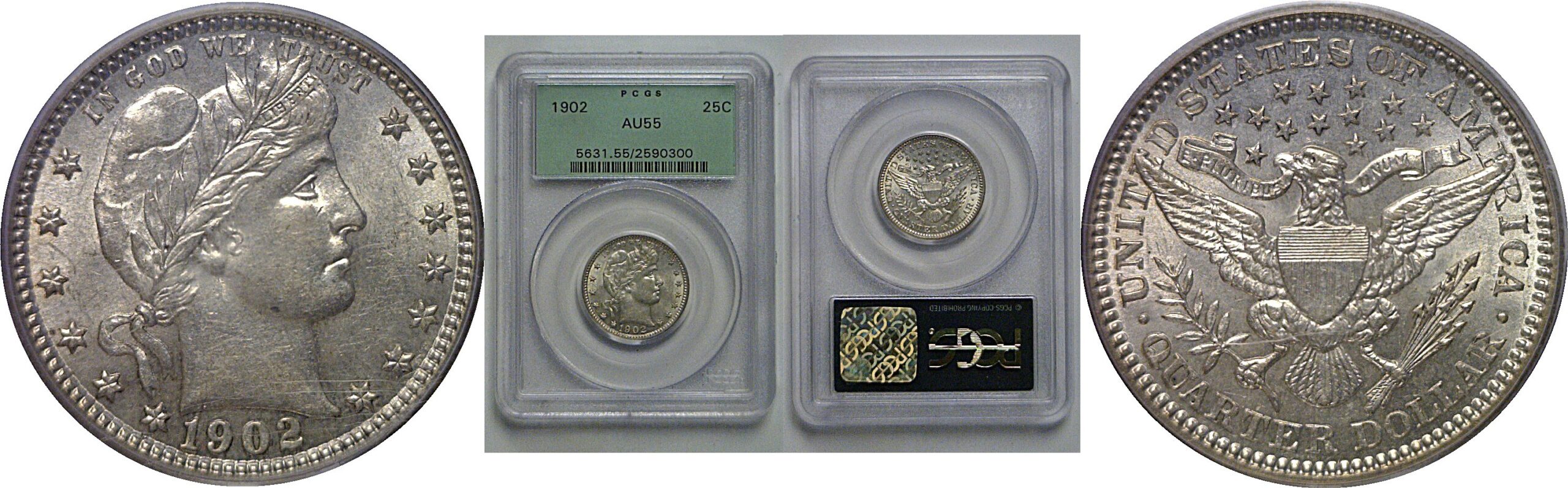 1902 Barber Quarter   PCGS AU-55