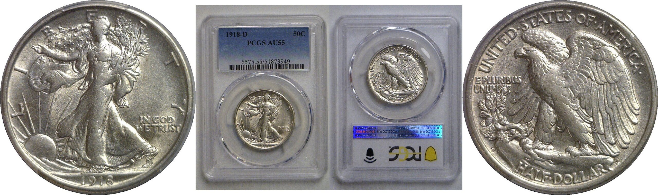 1918-D Walking Liberty Half Dollar   PCGS AU-55