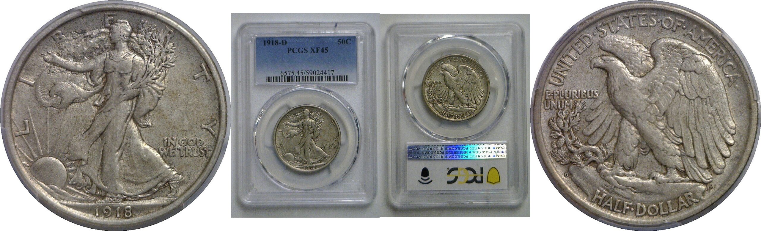 1918-D Walking Liberty Half Dollar   PCGS XF-45