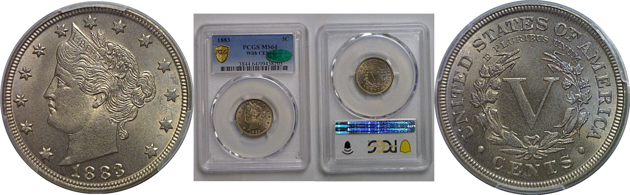 1883 With CENTS  Liberty Nickel   PCGS MS-64  CAC
