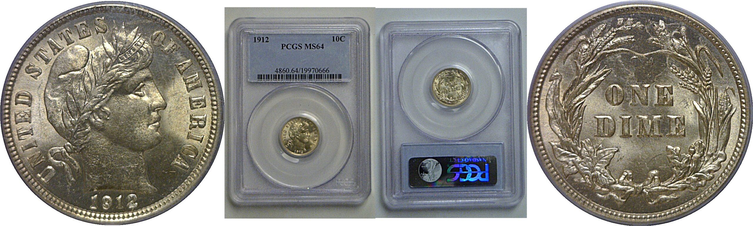 1912 Barber Dime   PCGS MS-64