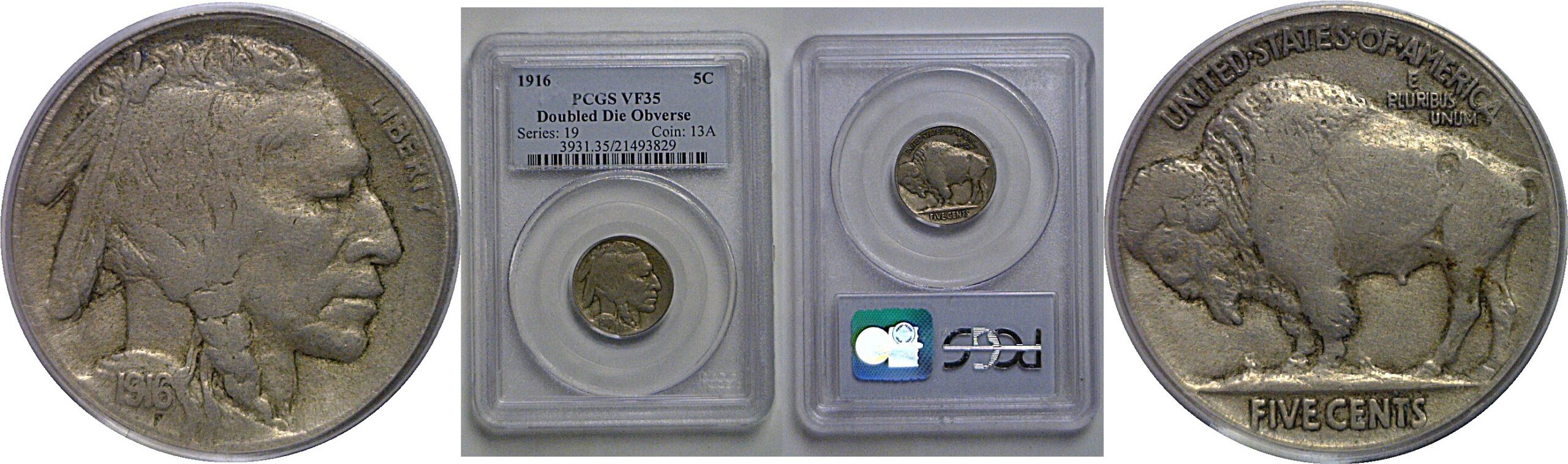 1916 Doubled Die Obverse  Buffalo Nickel   PCGS VF-35