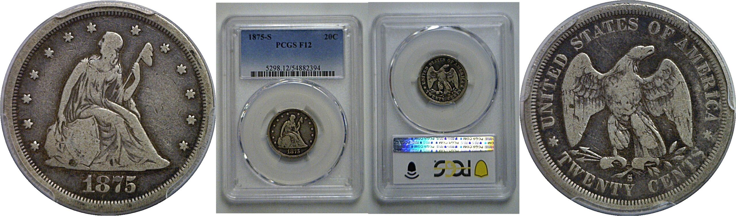 1875-S Twenty Cent Piece   PCGS F-12