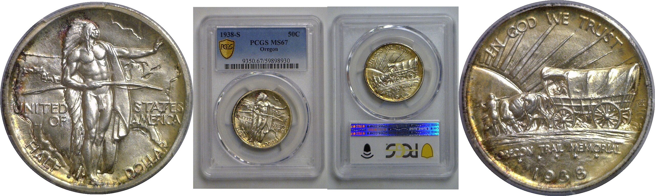1938-S Oregon Trail Commemorative Half Dollar    PCGS MS-67