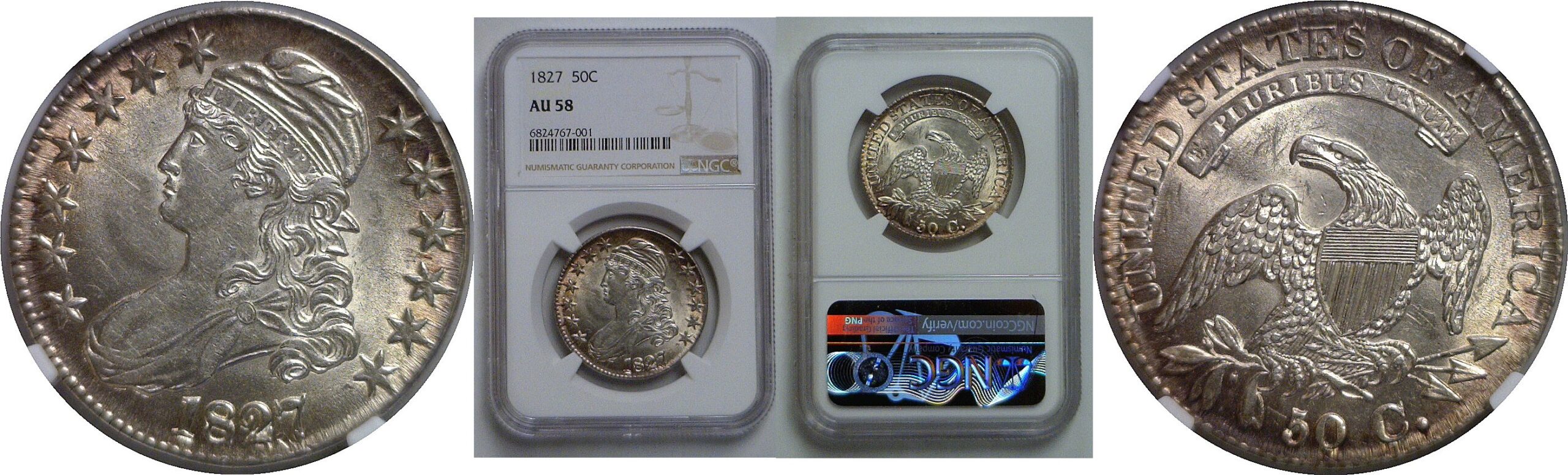 1827 Bust Half Dollar   NGC AU-58