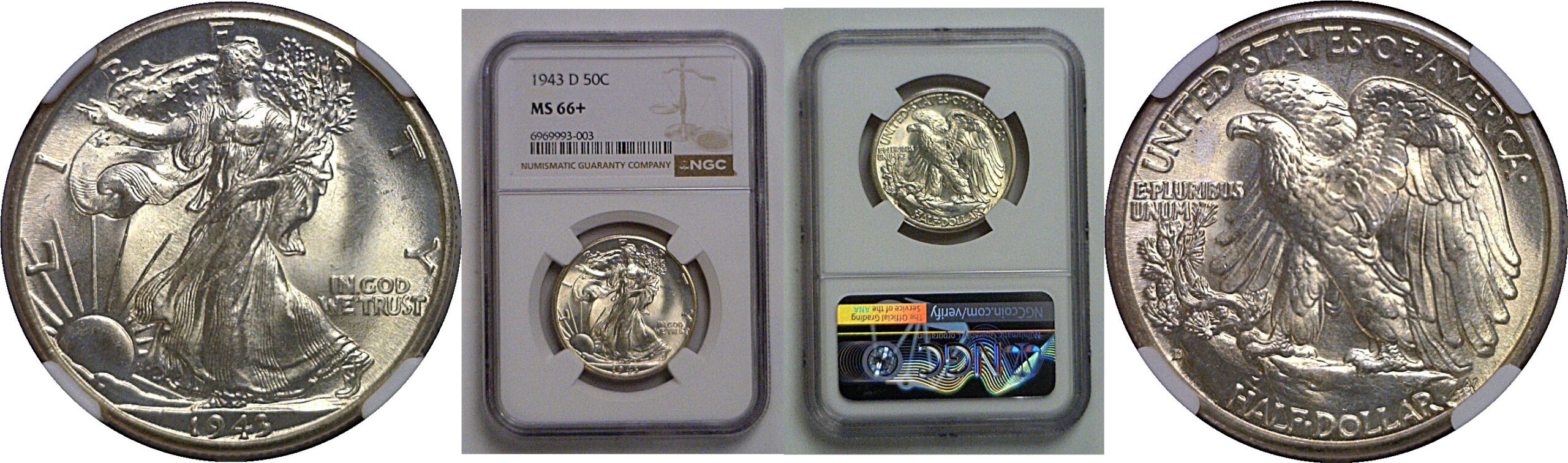 1943-D Walking Liberty Half Dollar   NGC MS-66+