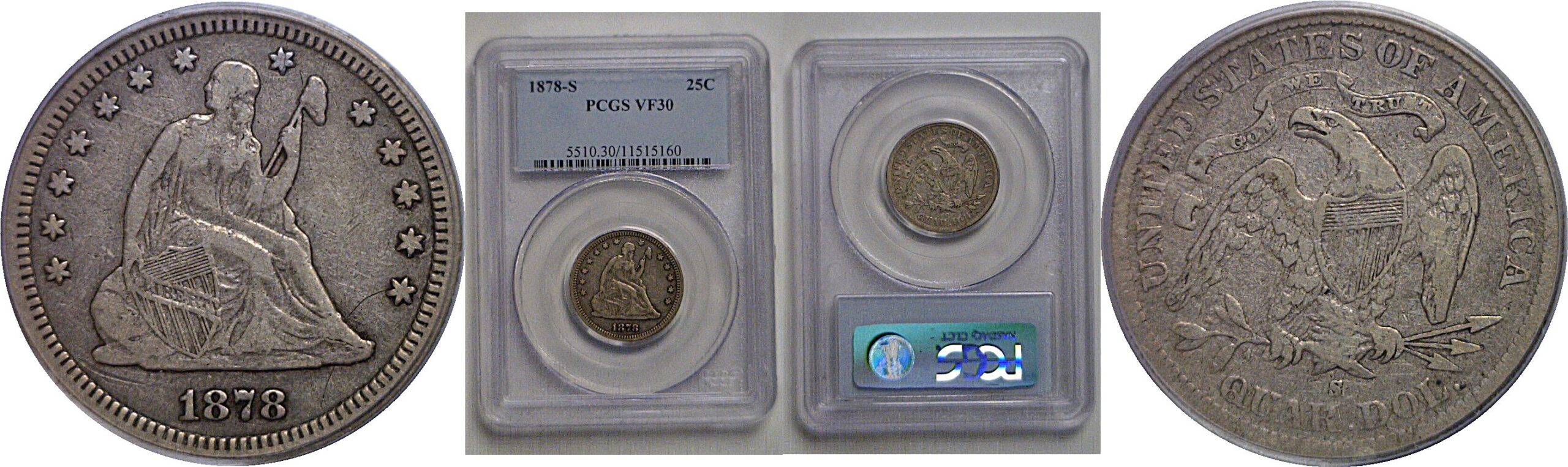 1878-S Seated Liberty Quarter   PCGS VF-30
